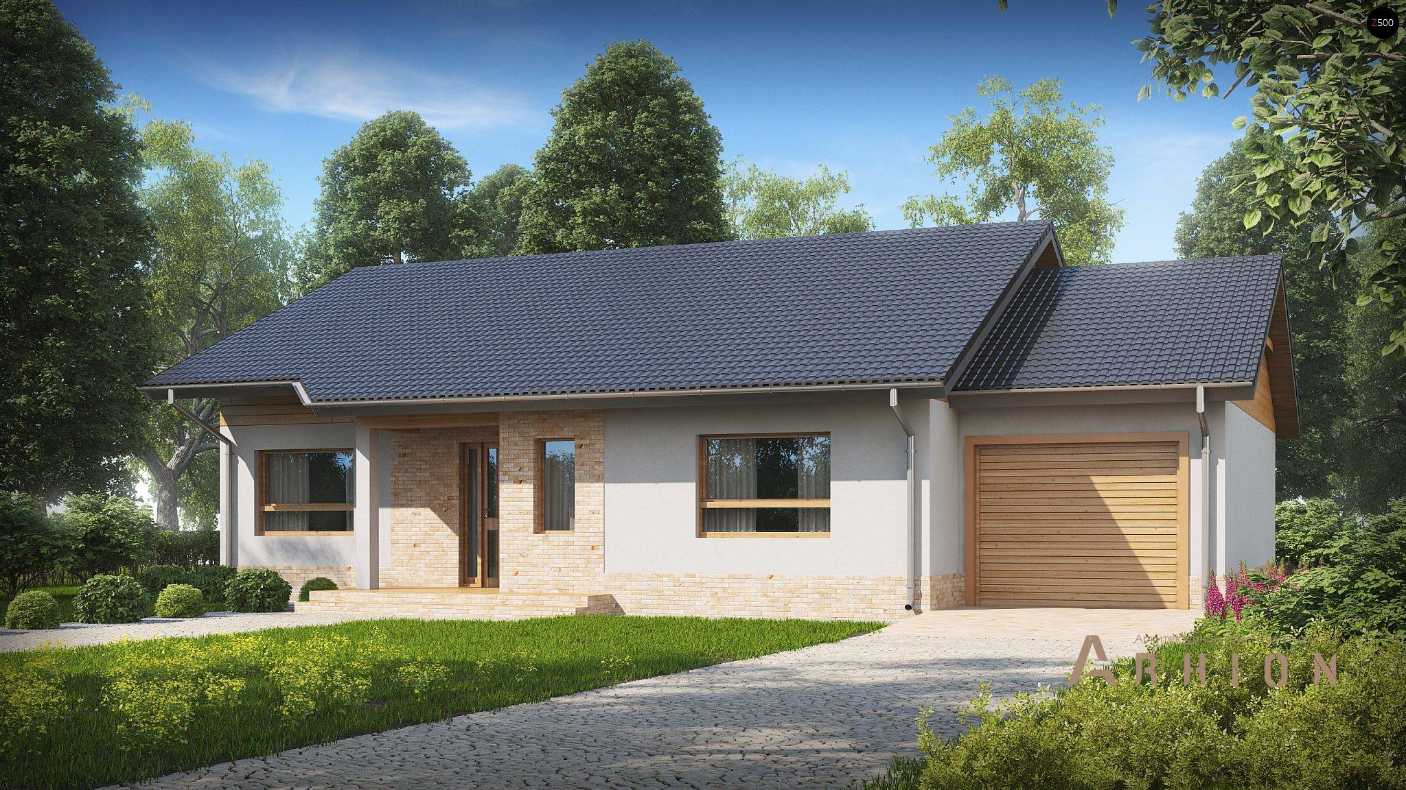 1. Проект одноэтажного дома в современном стиле с двускатной кровлей, Z41 GP, площадью - 141 кв c терассой, гаражом